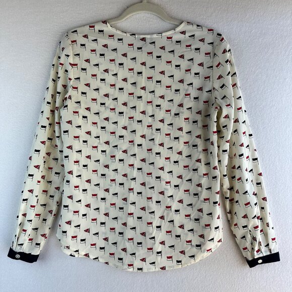 Talbots Shirt Womens Size 6 Petite Small Cream Nautical Coastal Blouse Travel - Picture 11 of 13
